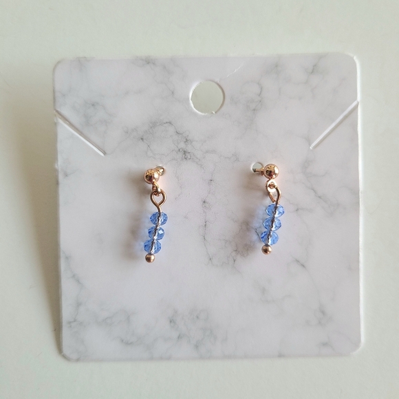 Rose Gold Blue Beaded Earrings Set - Picture 6 of 7
